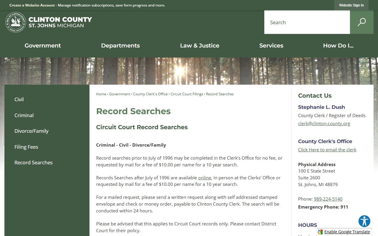 Clinton County Circuit Court records search and copy fee page