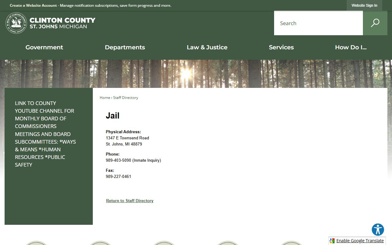 Clinton County Jail inmate inquiry directory listing