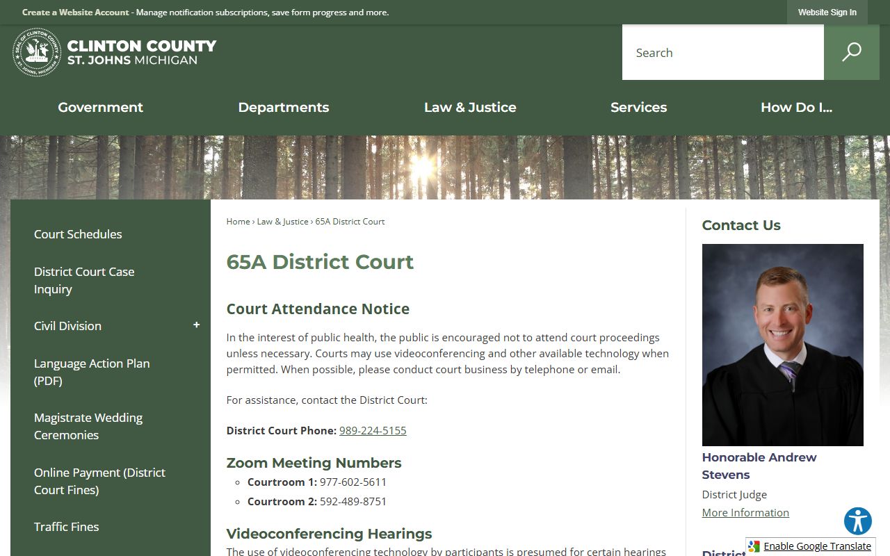Clinton County court records after arrest on 65A District Court page