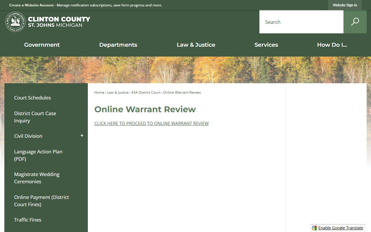 Clinton County warrant review after arrest court records page