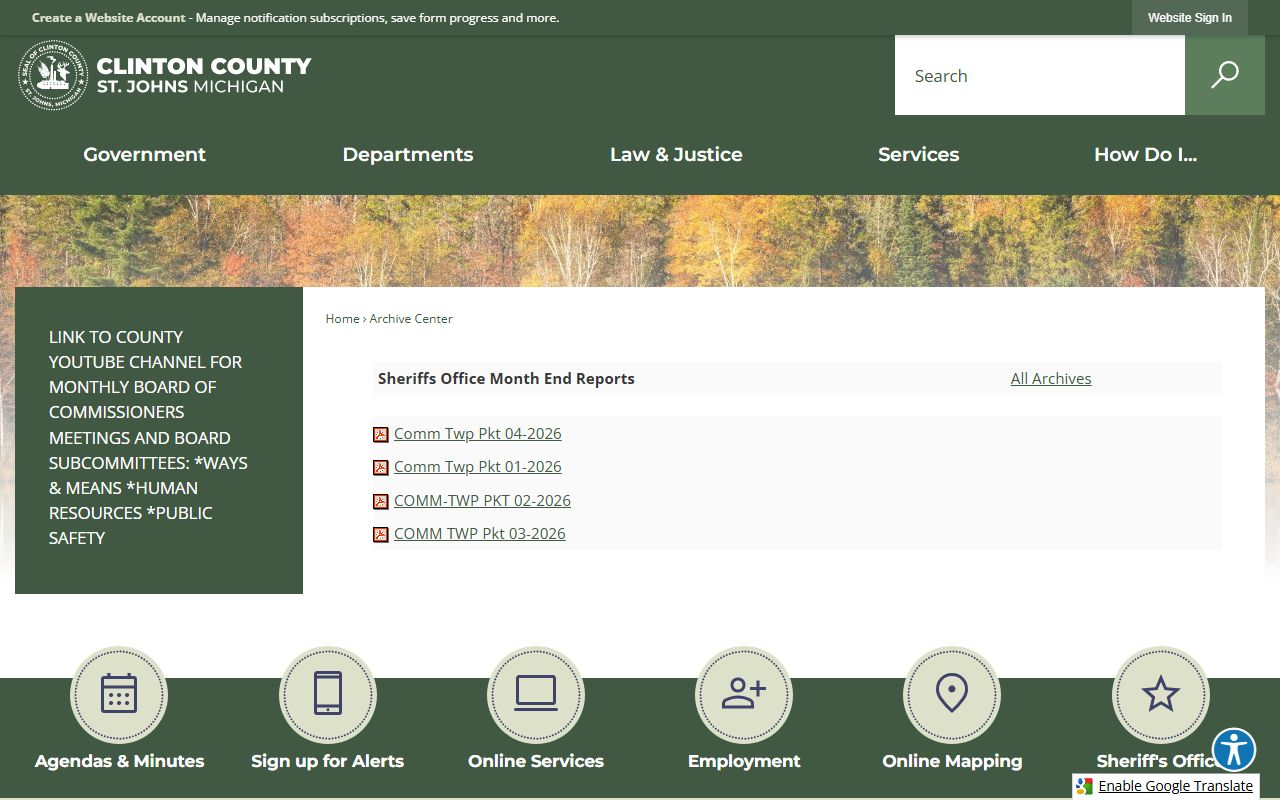 Clinton County inmate population month end reports archive